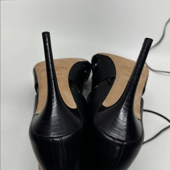 Jimmy Choo Heels Caged Lace Up Open Toe High Heeled Shoes Leather Black 37.5 - Picture 8 of 11